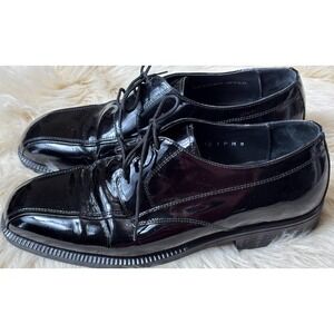 Adolfo Mens 12 Black Leather Plain Toe Derby Dress Shoes Made Italy